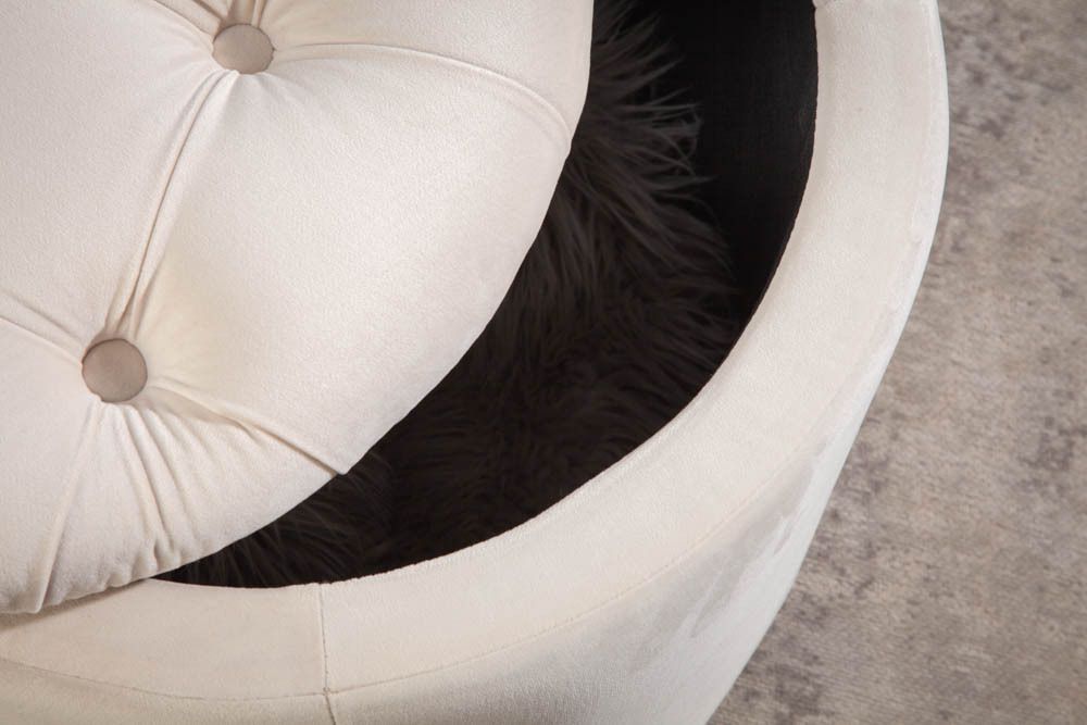 Eleganter Hocker MODERN BAROCK 50cm champagner beige Samt Aufbewahrungkorb