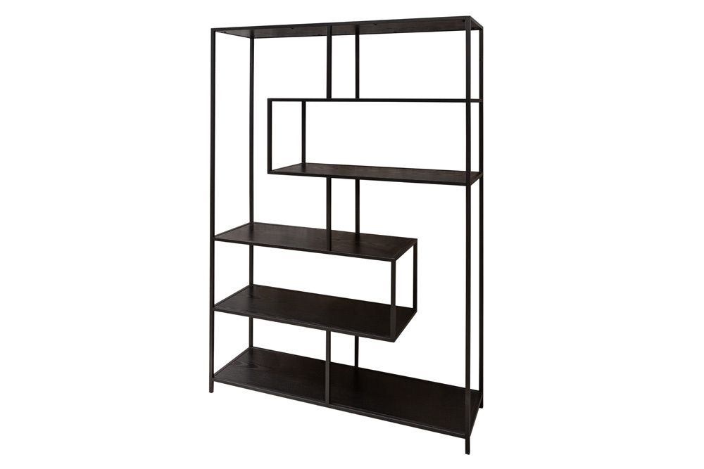 Industrial Bücherregal SLIM LINE 185x114cm Esche schwarz sechs Regalböden
