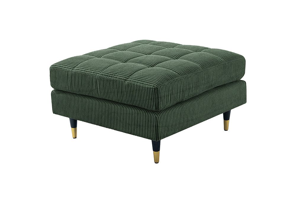Design Hocker COZY VELVET 80cm grün Cord schwarz mit goldener Metallkappe