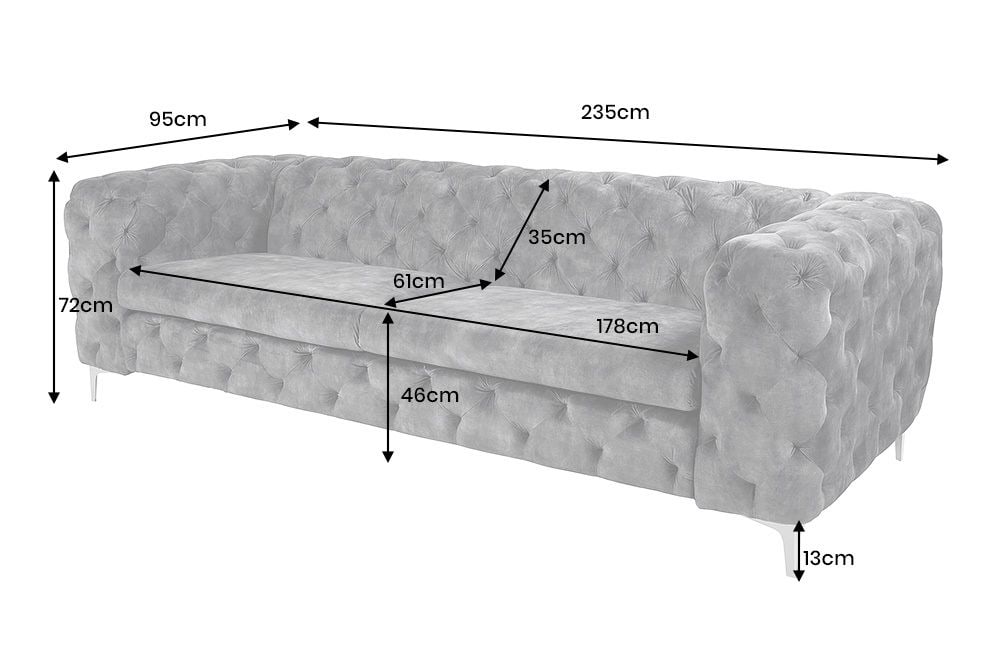 Chesterfield 3-Sitzer Sofa MODERN BAROCK 235cm dunkelgrau Samt Federkern Metallfüße