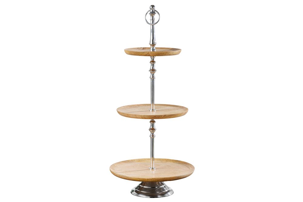 Dekorative Etagere PURE NATURE 68cm silber Mangoholz handmade drei Etagen