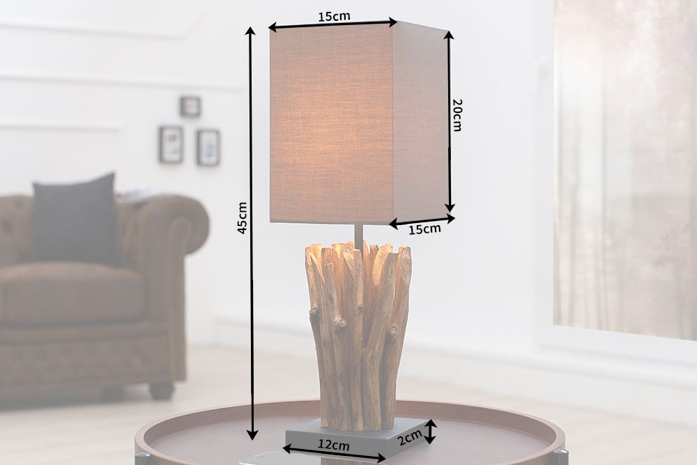 Handgearbeitete Treibholz Tischleuchte EUPHORIA 45cm braun mit Leinenschirm