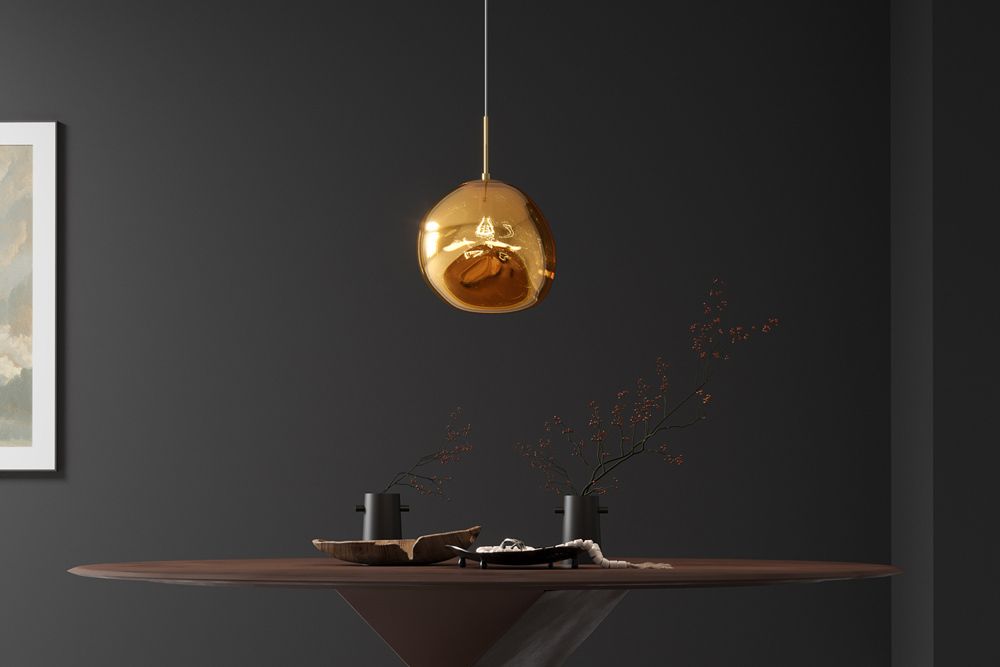 Runde Hängelampe LIQUID DIAMOND 20cm gold Glas Stahl Kugelleuchte