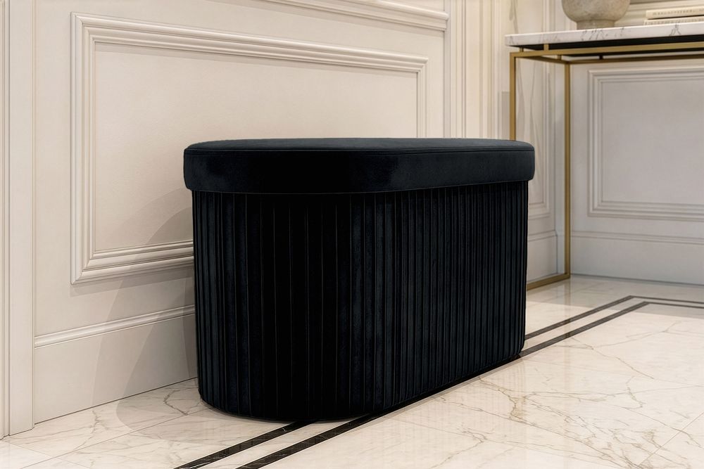Faltbare Polsterbank ÉLAN 80cm schwarz Samt Sitzbank mit Stauraum