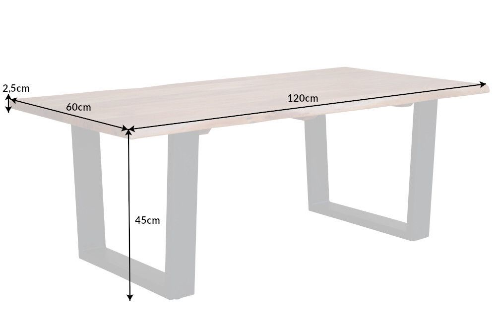 Massivholz Couchtisch MAMMUT 120cm Akazie natur V-Gestell schwarz 2,5cm Tischplatte