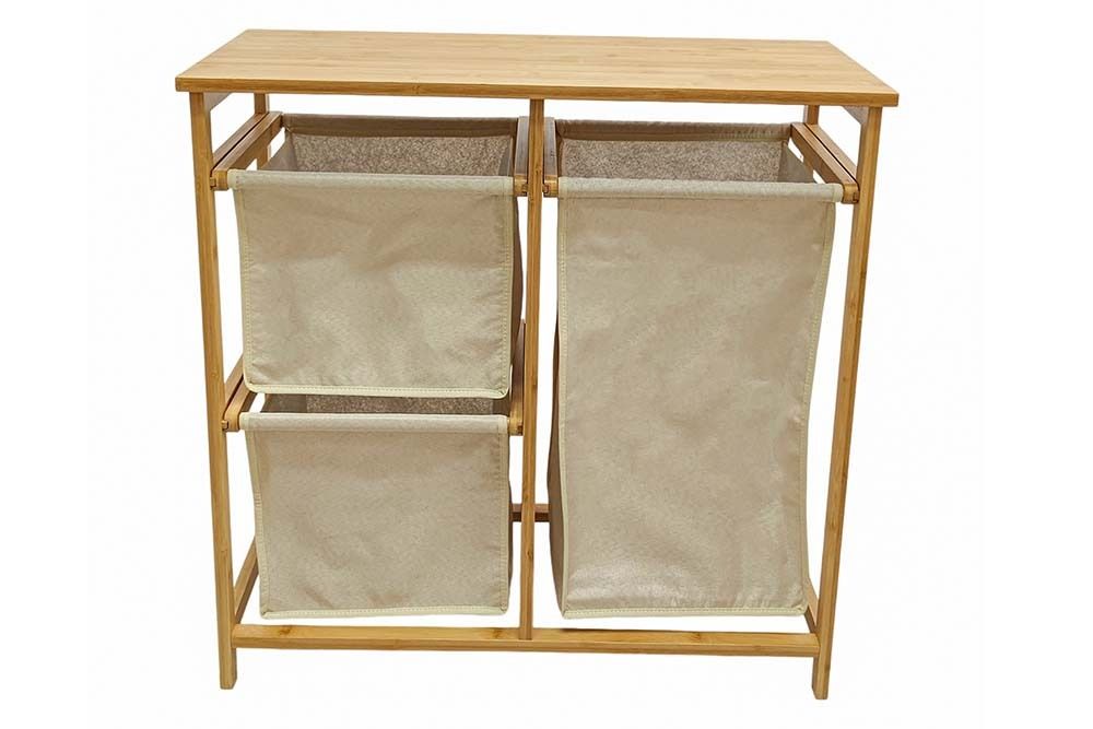 Massivholz Wäschekorb LAGOON SPA 70cm natur beige Bambus drei Wäschebeutel waschbar