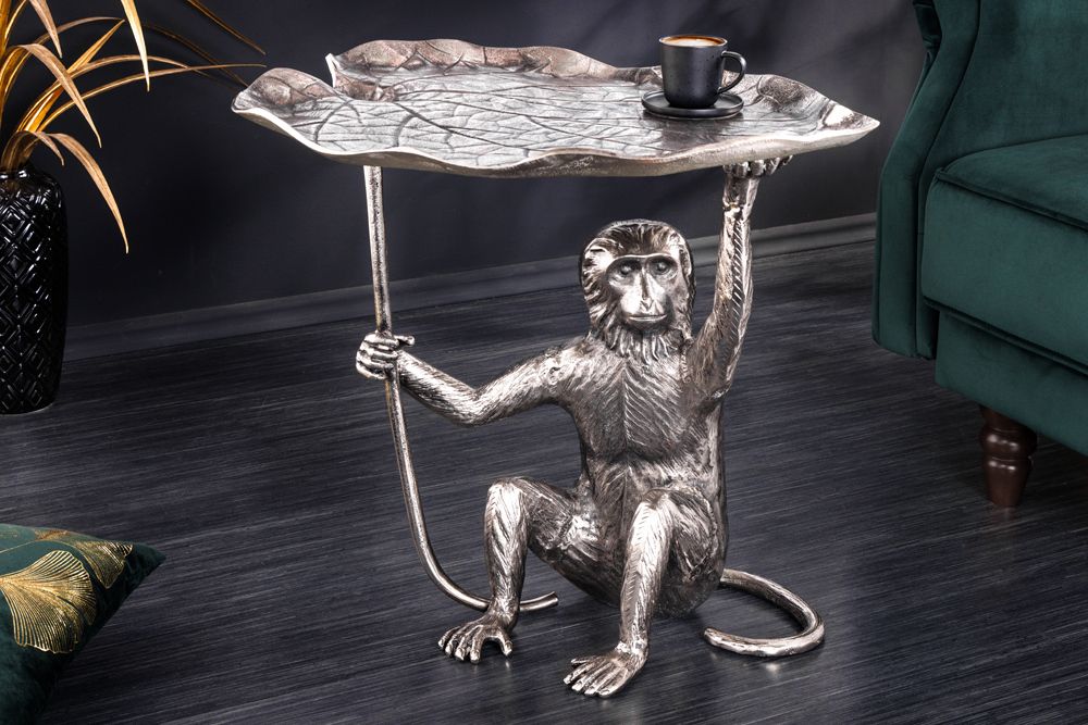 Design Beistelltisch WILDLIFE MONKEY 60cm silber Metall handmade