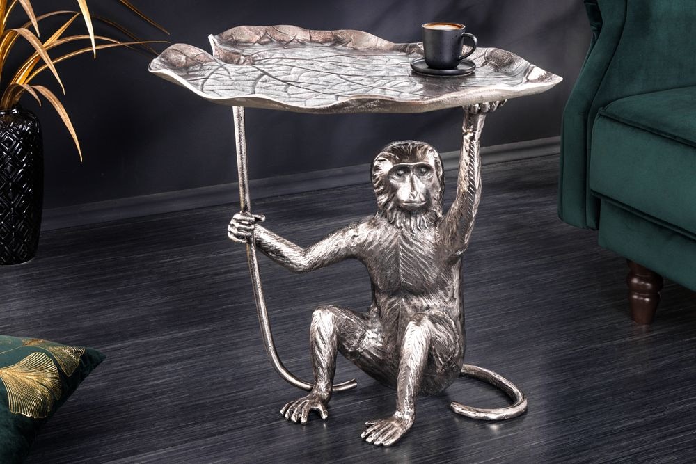 Design Beistelltisch WILDLIFE MONKEY 60cm silber Metall handmade » Jetzt kaufen