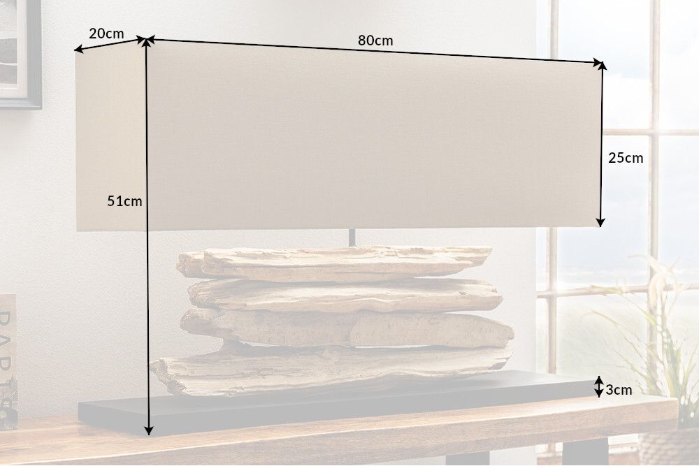 Handgearbeitete Tischlampe RIVERINE 80cm beige Treibholzfuß mit Leinenschirm