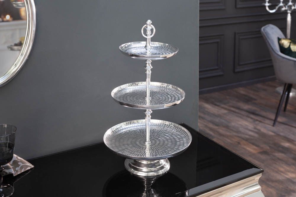 Elegante Etagere ORIENT 50cm silber im Rice Hammerschlag Design mit drei Etagen