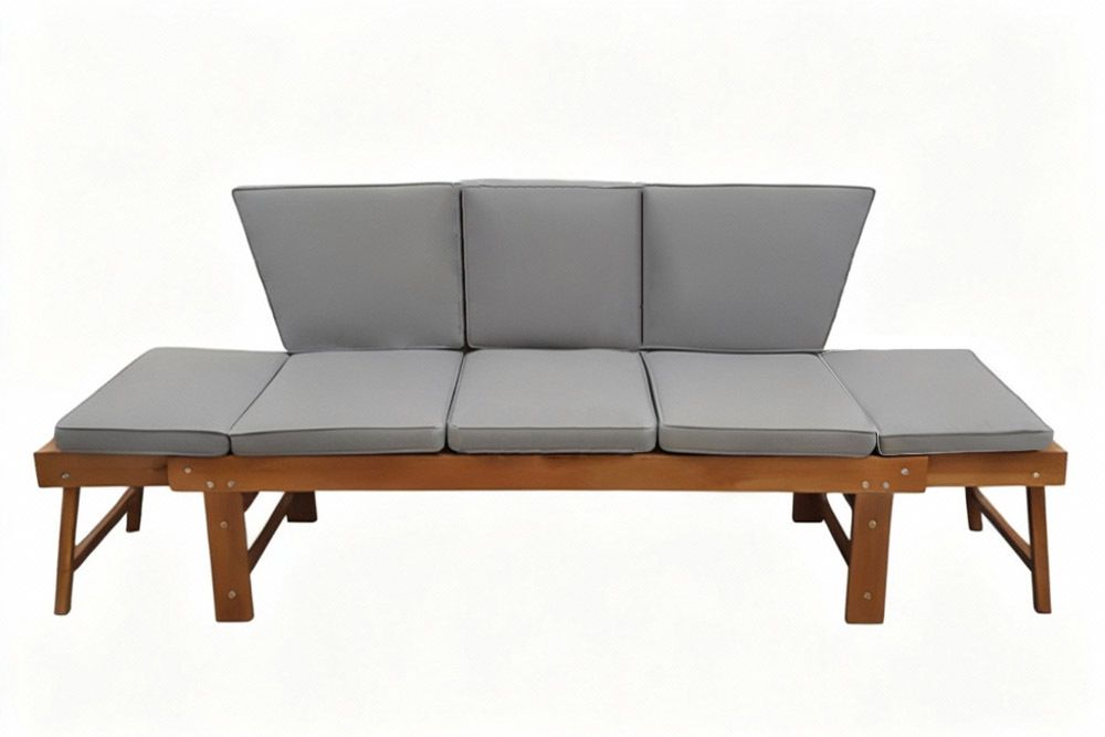 Outdoor Garten Sitzbank MODULAR 200cm natur grau Akazie mit Tisch inkl. Kissen klappbar