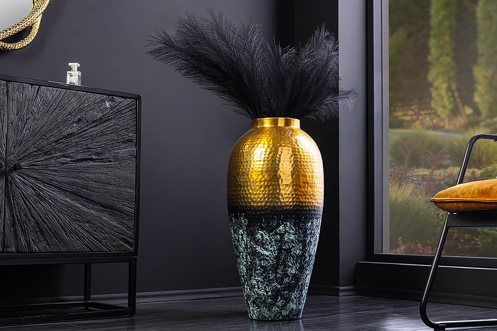 Handgefertigte Deko Vase ORIENT L 60cm gold Metall mit Patina Hammerschlag Design