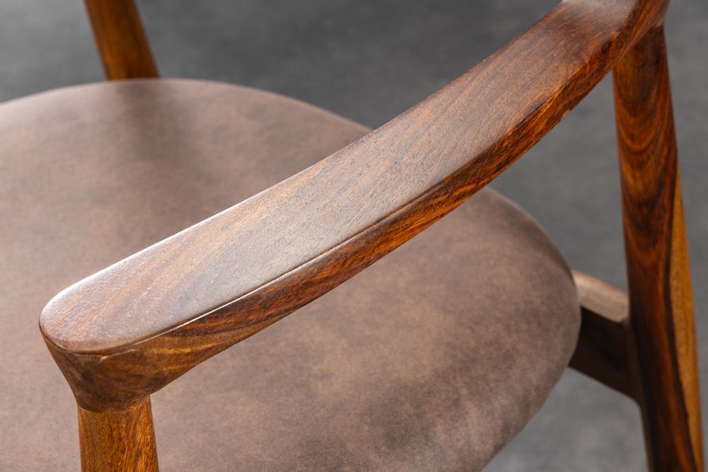 Design Stuhl KENNEDY braun massives Sheeshamholz mit Polstersitz Microfaser