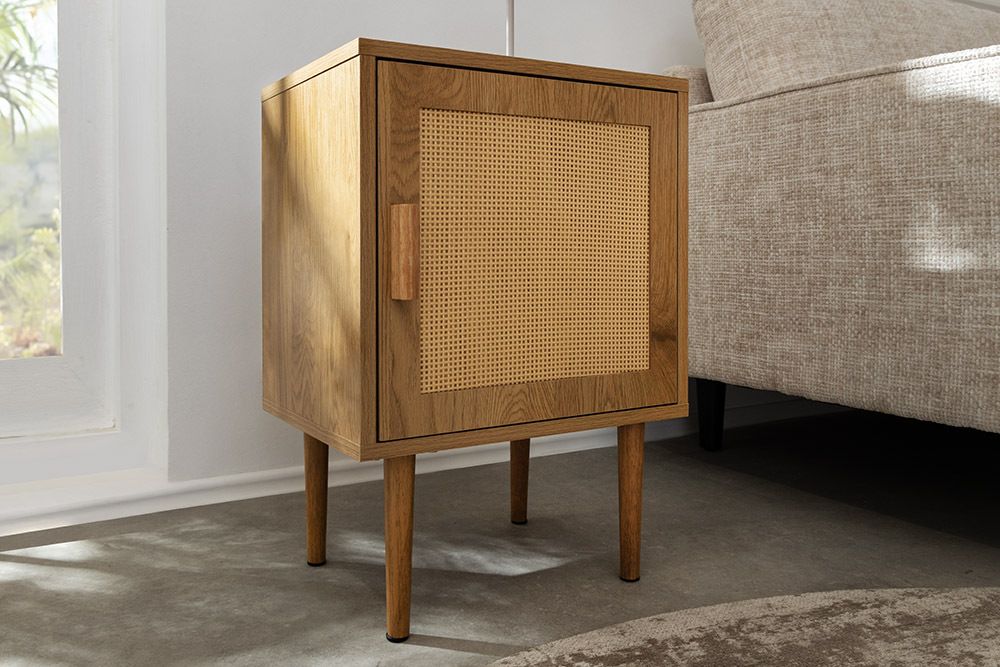 Design Nachttisch VIENNA 60cm natur Rattan Geflecht Beistelltisch mit Stauraum