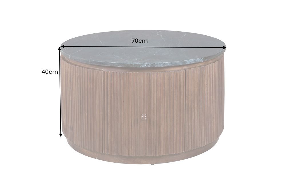 Runder Couchtisch COFFEE TABLE GATSBY 70cm braun schwarz Mangoholz Marmor Schublade