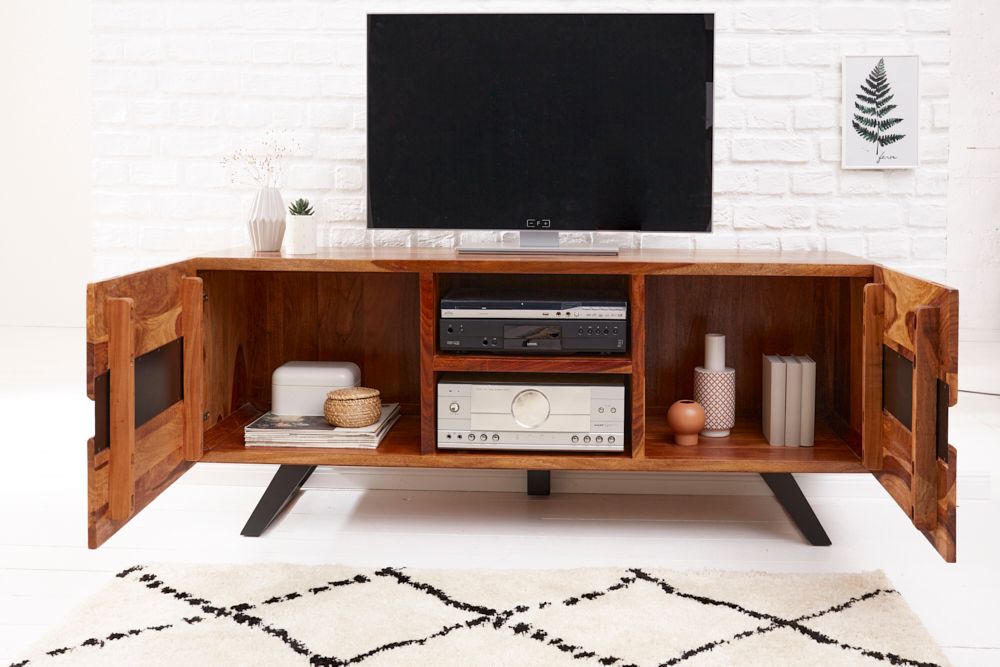 Massives TV-Lowboard AMAZONAS 160cm braun Sheeshamholz mit Baumkante