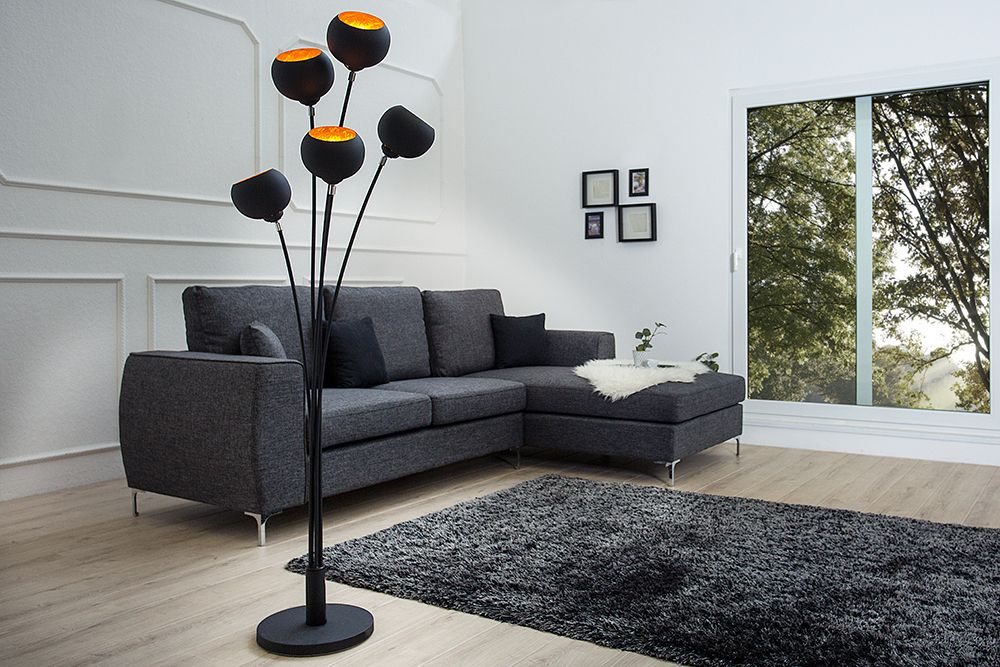 Elegante Design Stehlampe MAGMA 170cm schwarz gold Stehleuchte