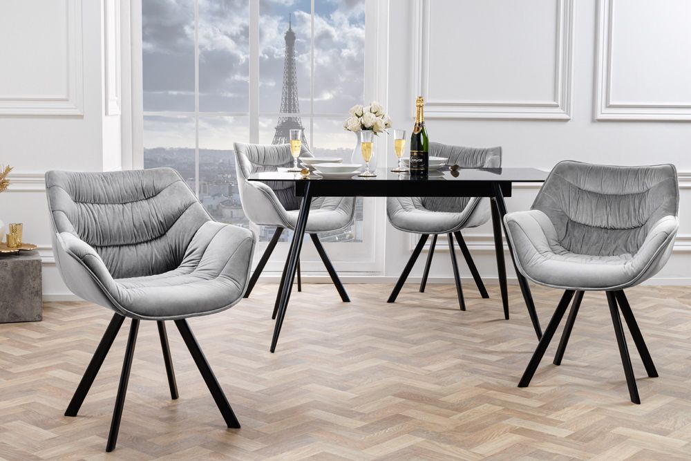 Design Stuhl THE DUTCH COMFORT grau Samt Retro Stil mit Armlehnen