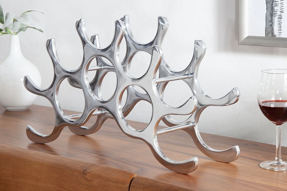 Modernes Weinregal FLAME 48cm silber für 10 Flaschen Flaschenhalter
