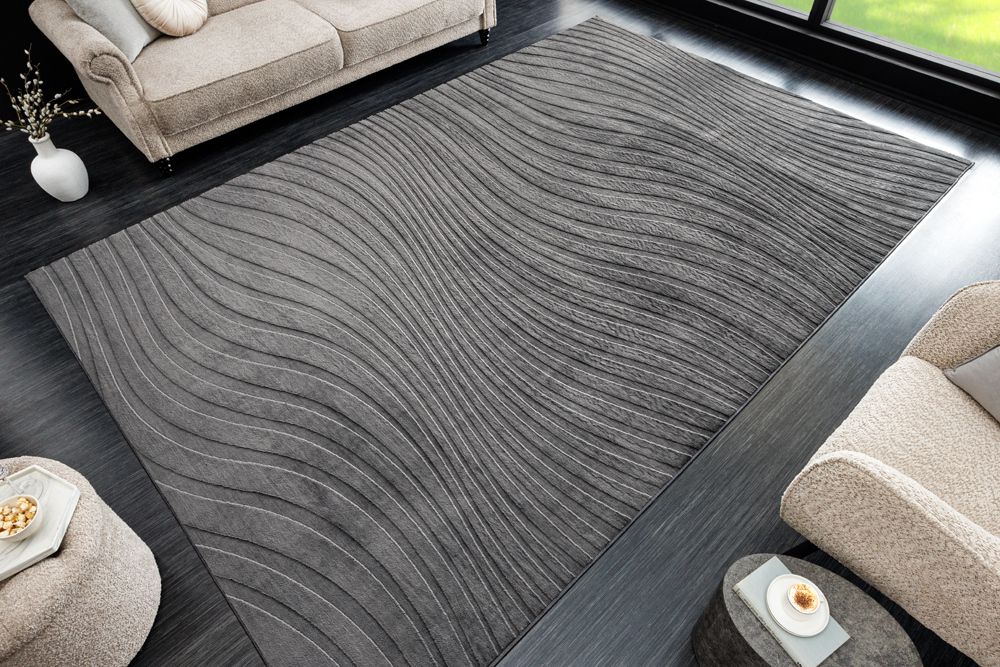 3D strukturierter Kurzflor XXL Teppich WAVE 350x235cm anthrazit Hoch-Tief-Effekt
