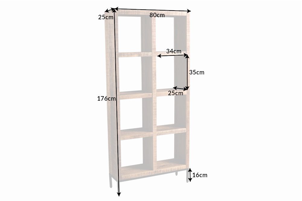 Massives Regal IRON CRAFT 176cm Mangoholz Bücherregal acht Fächer Industrial Design