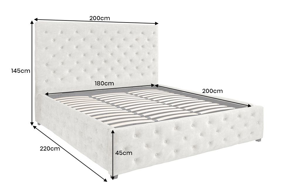 Design Boxbett PARIS 180x200cm champagner beige Samt mit Stauraum und Lattenrost