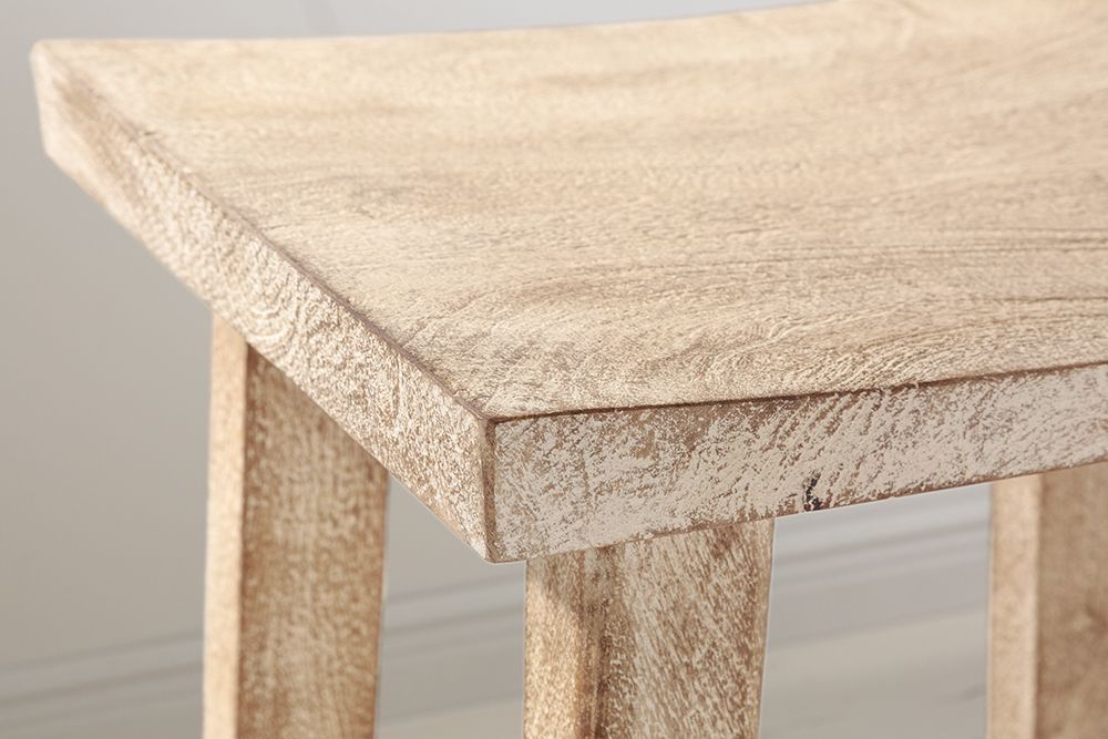 Massiver Hocker FINCA 45cm beige Mangoholz Handarbeit Boho Shabby Chic