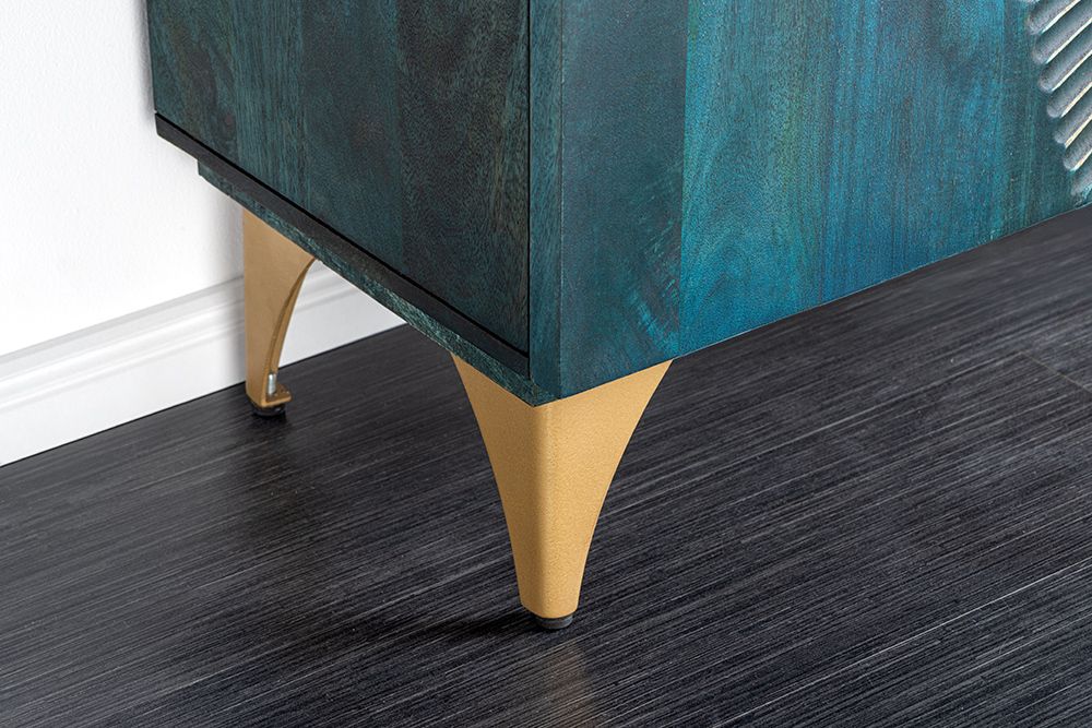 Handgearbeitetes Sideboard GOLDEN SUNSET 180cm türkis gold Mangoholz Metallbeine