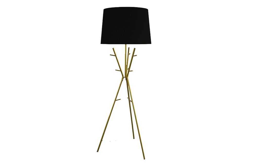Vielseitige Stehlampe WARDROBE 175cm gold schwarz Garderobe mit Stoffschirm Metall