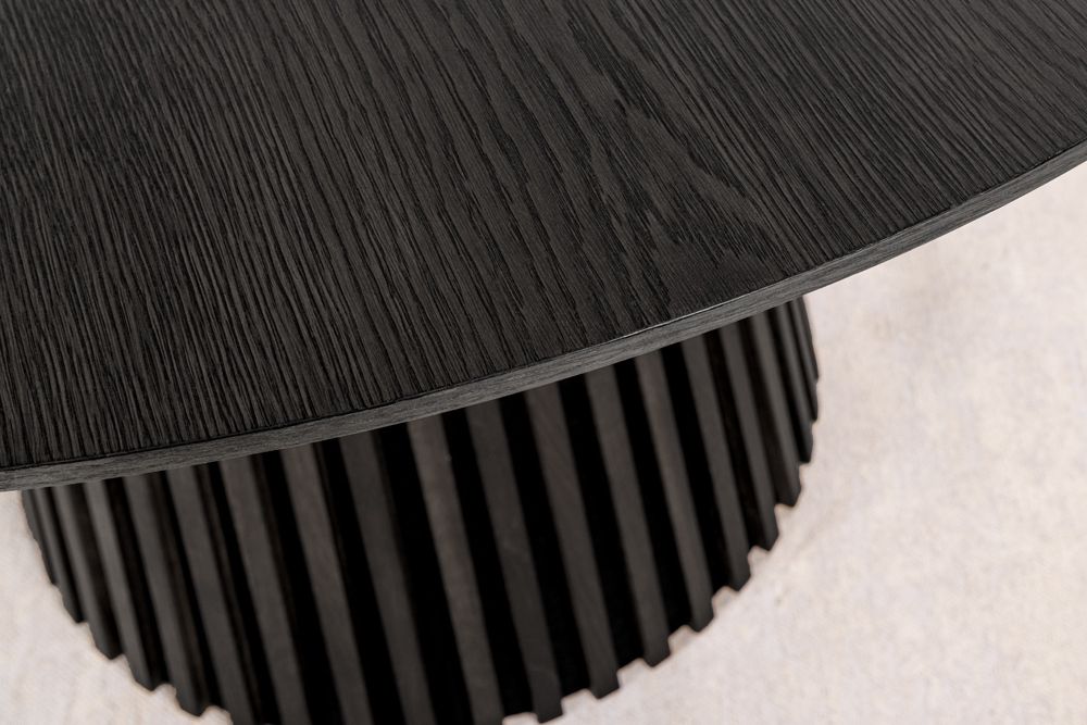 Runder Esstisch VALHALLA WOOD 140cm schwarz Eichenholz Säulenfuß