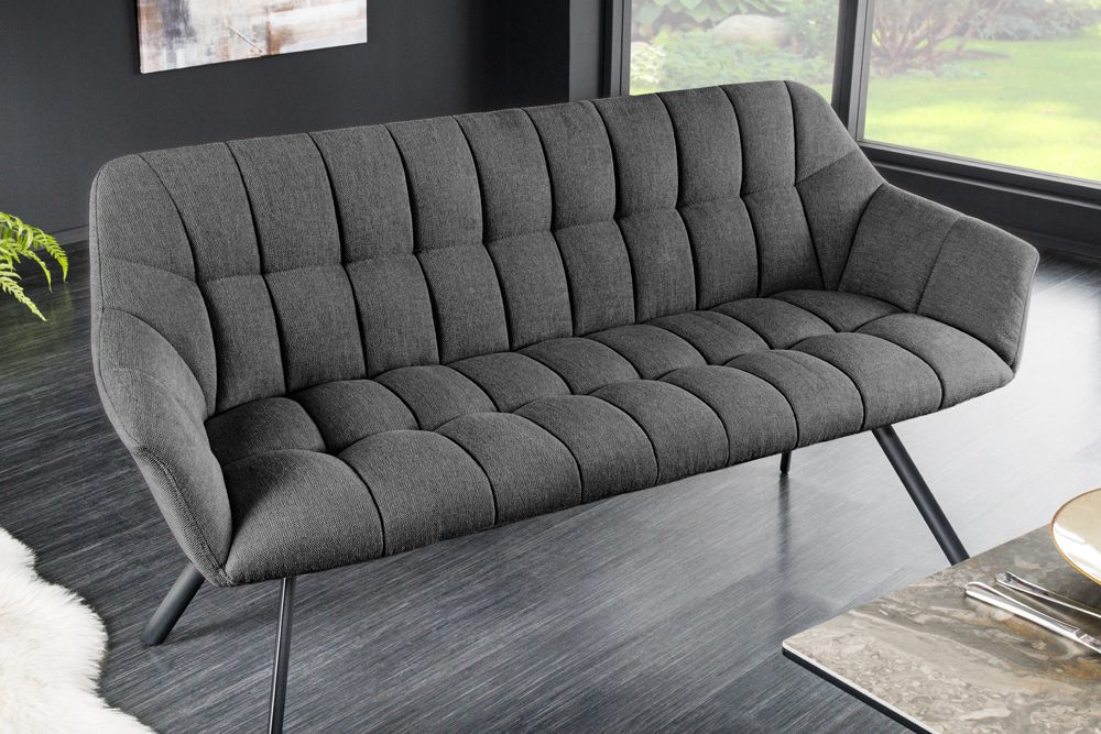 Esszimmer Sitzbank PAPILLON 165cm anthrazit Flachgewebe mit Lehnen schwarzes Metallgestell