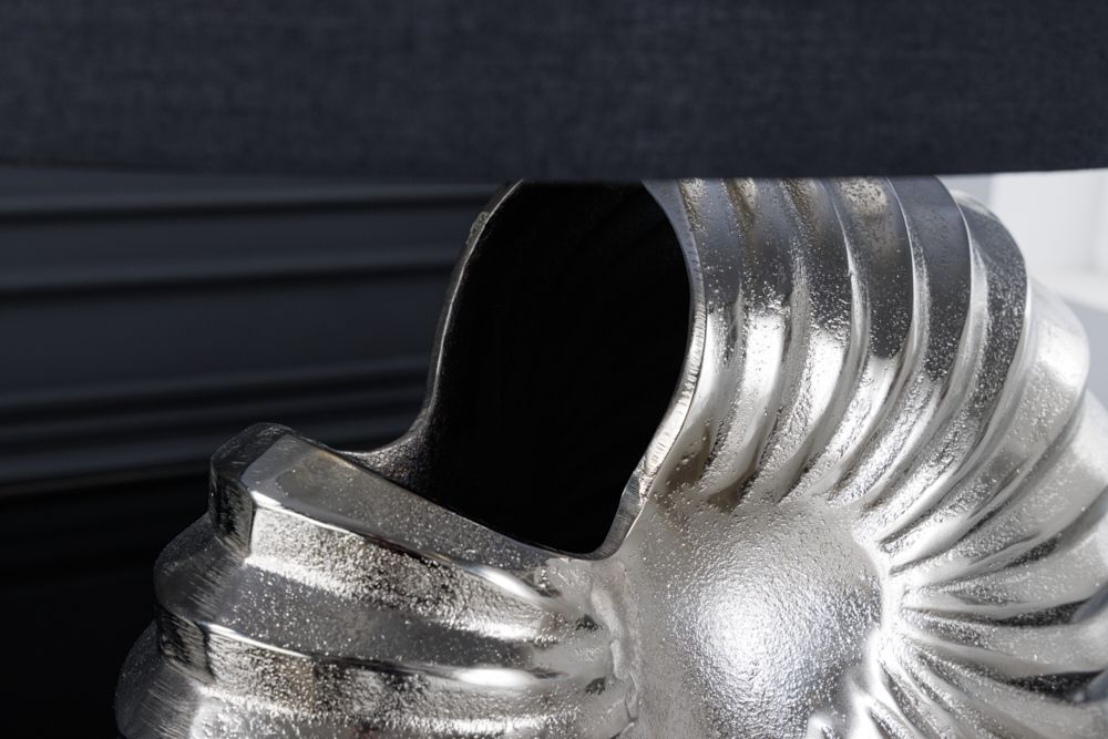 Design Tischlampe SHELL 60cm silber schwarz Metall Stoffschirm maritim