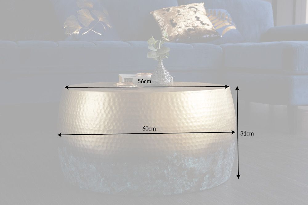 Runder Couchtisch ORIENT III 60cm gold Metall mit Patina Hammerschlag Design handmade