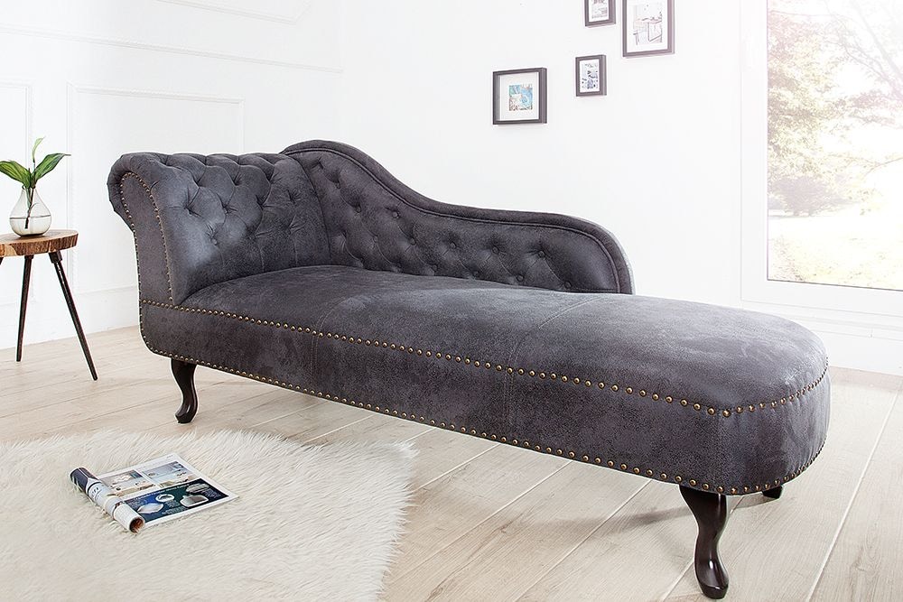Chesterfield Récamière 170cm antik grau mit Knopfheftung und Nietenbesatz