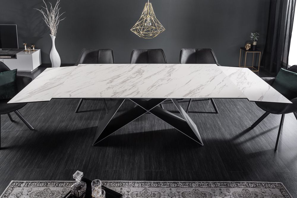 Ausziehbarer Esstisch PROMETHEUS 180-220-260cm weiß Marmor Keramik made in Italy