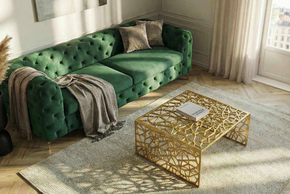 Handgearbeiteter Couchtisch ABSTRACT 60cm Alu gold im Gap Design