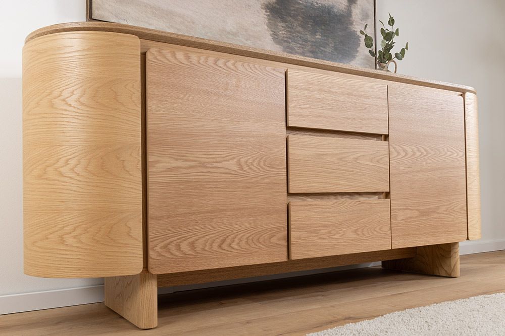 Modernes Sideboard OAK GRAIN 160cm natur Eichenholz vier Fächer mit drei Schubladen