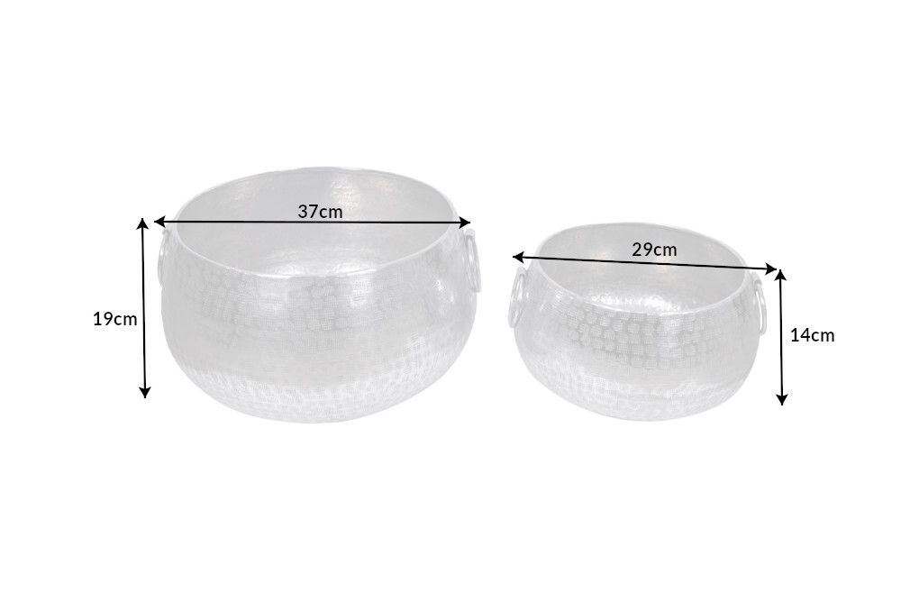Handgefertigte Schalen 2er Set ORIENT silber Blumentopf im Hammerschlagdesign
