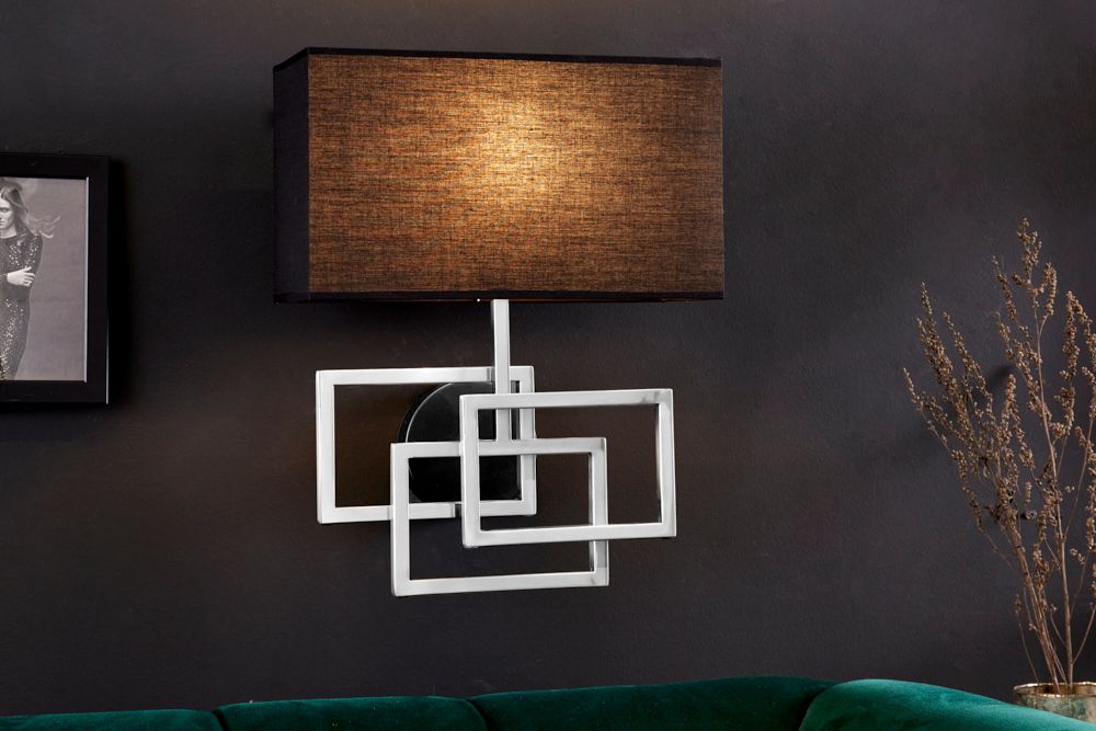 Moderne Wandleuchte ATLANTIS 44cm silber Stoffschirm schwarz Lampe