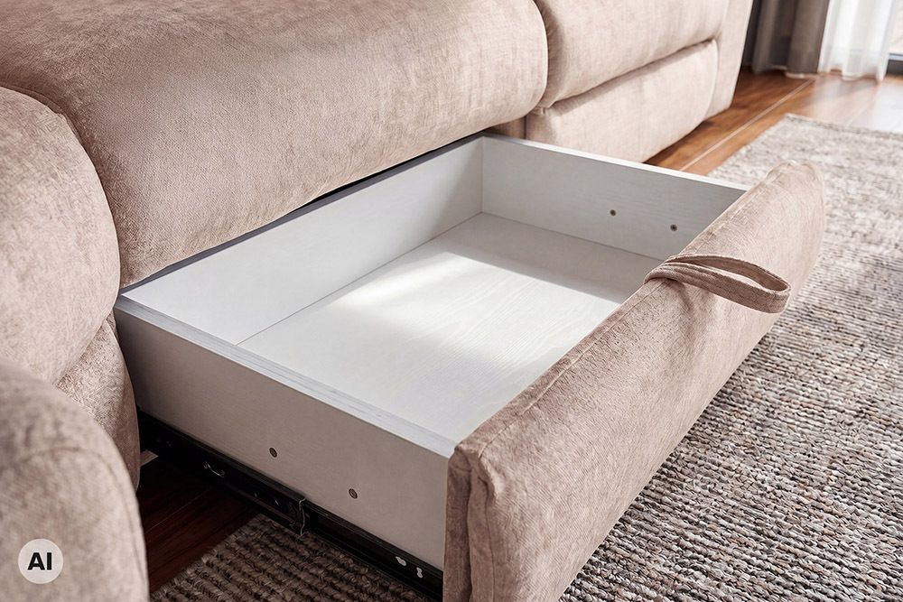 Multifunktionales Ecksofa PRIME 300cm beige Vogue Seiden Samtstoff Relaxfunktion