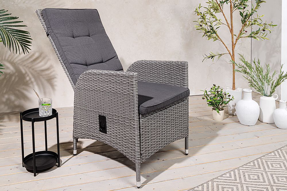 Outdoor Gartenstuhl SYLT grau Polyrattan Hochlehner mit Armlehne verstellbar wetterfest