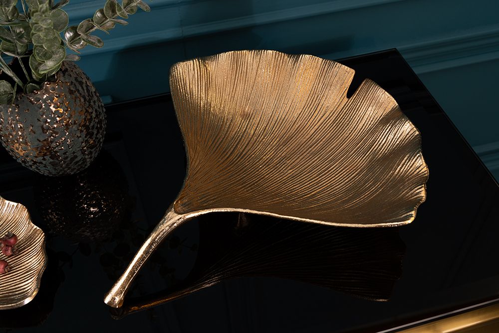 Dekorative Schale GINKGO 45cm gold handmade Metall