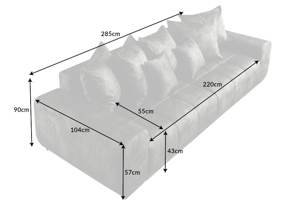 Big Sofa ELEGANCIA 285cm moosgrün Microfaser XXL Couch inkl. Kissen Federkern