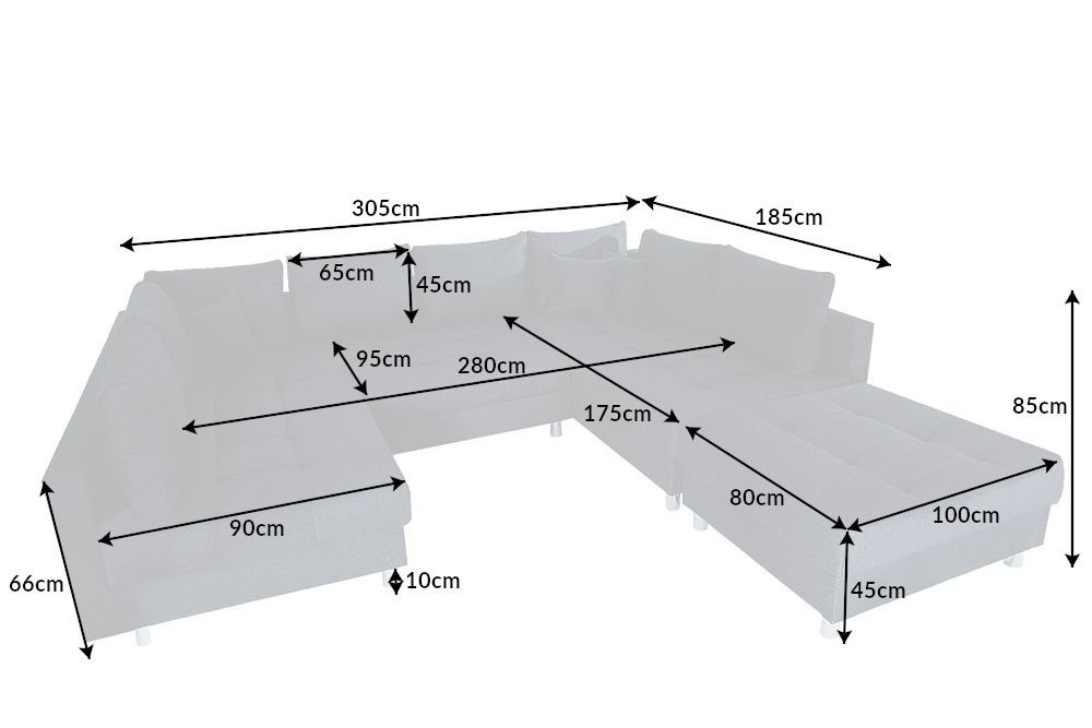 Moderne XXL Wohnlandschaft KENT 305cm anthrazit Federkern Bigsofa inkl. Hocker