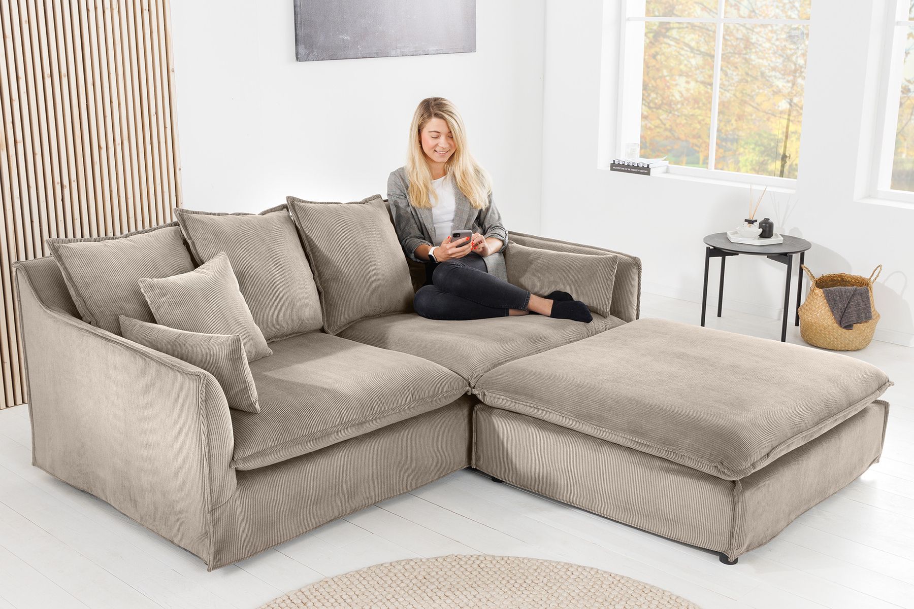 Großes 3-Sitzer Sofa HEAVEN 200cm greige Cord Federkern Hussensofa