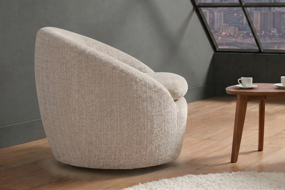Drehbarer Design Sessel ALPINE beige Chenille Cremona 360° mit Armlehnen