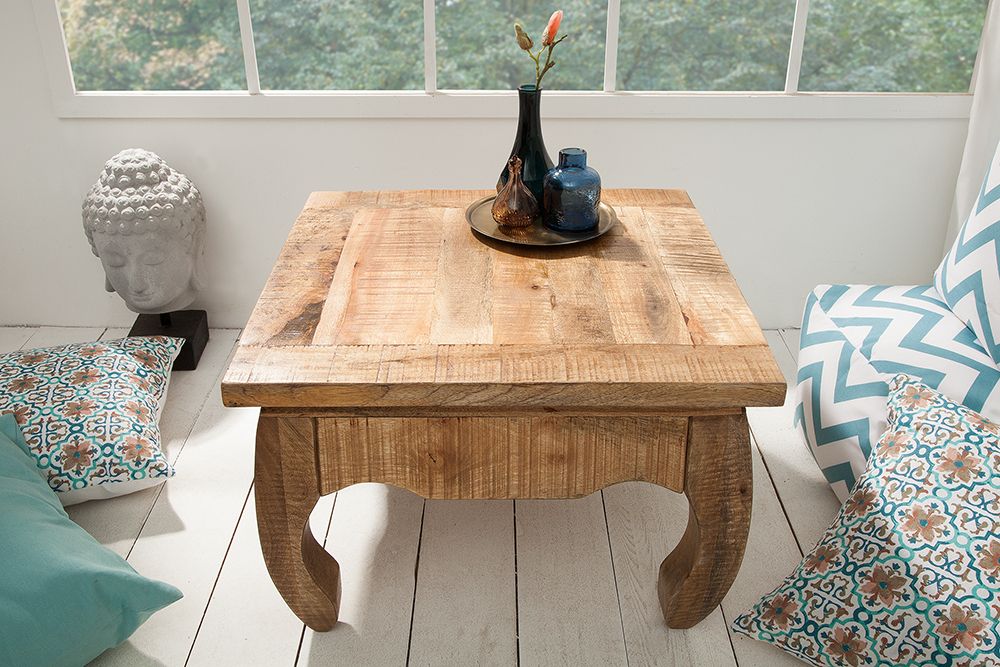 Massiver Couchtisch OPIUM ANTIQUE 60cm natur Mangoholz Beistelltisch