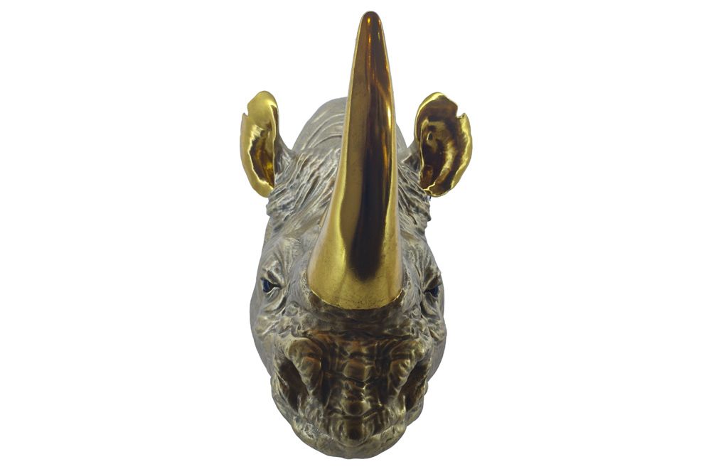 Deko-Wandfigur RHINO 60cm gold handmade Nashorn-Skulptur