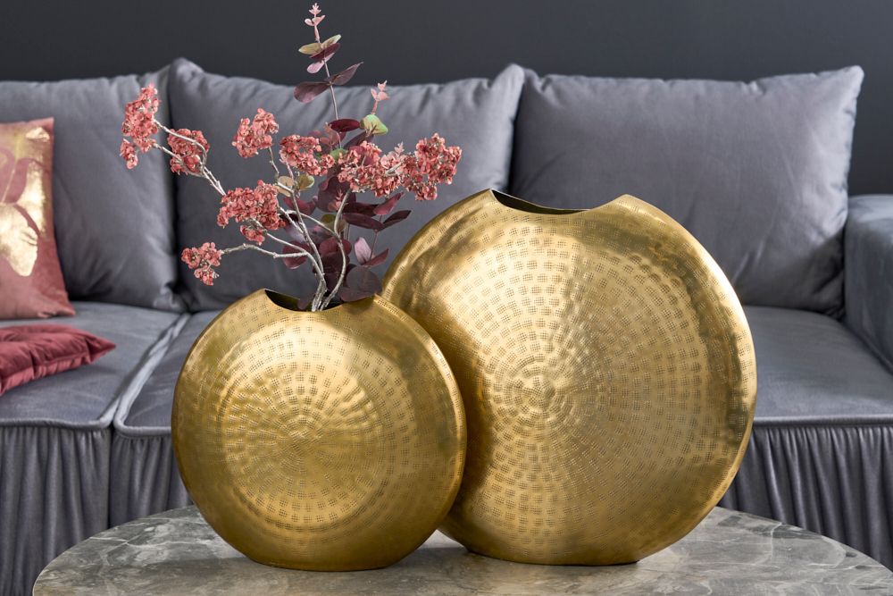 Elegantes Vasen 2er Set ORIENTAL 44cm gold im Grid Hammerschlag Design