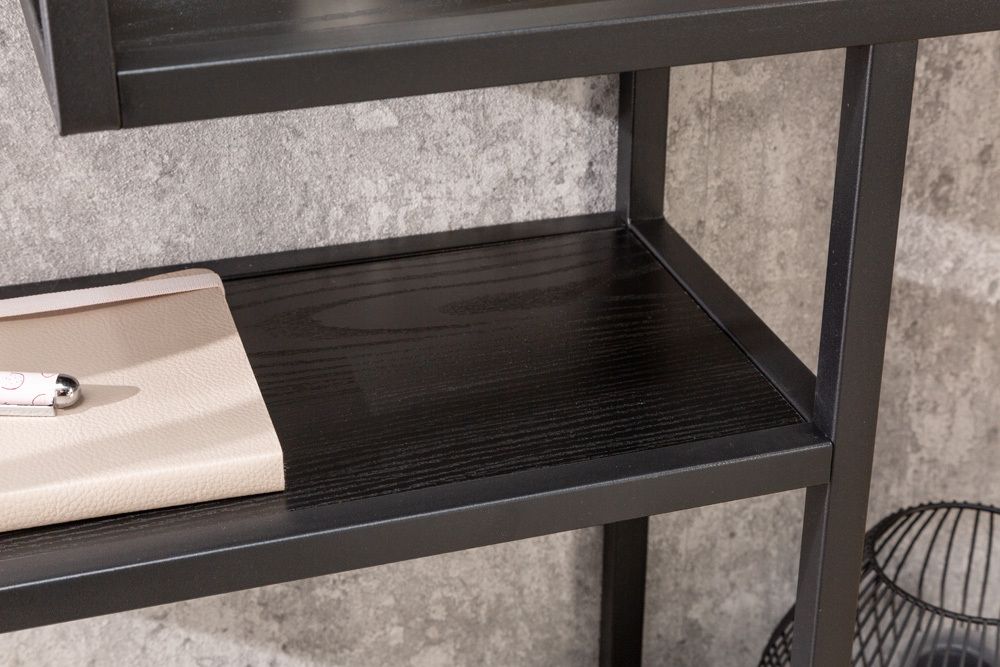 Industrial Wandregal SLIM LINE 90cm Esche schwarz fünf Regalböden